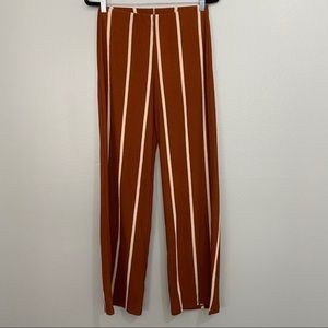 Zara Rust Brown Wide-Leg Striped Pants